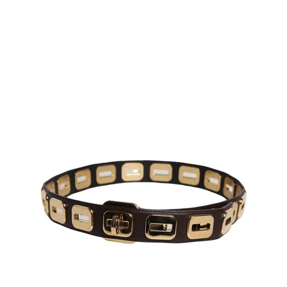 Pre Loved dolce & gabbana Leather Belt Gold Buckle Detail Women Brown Belts